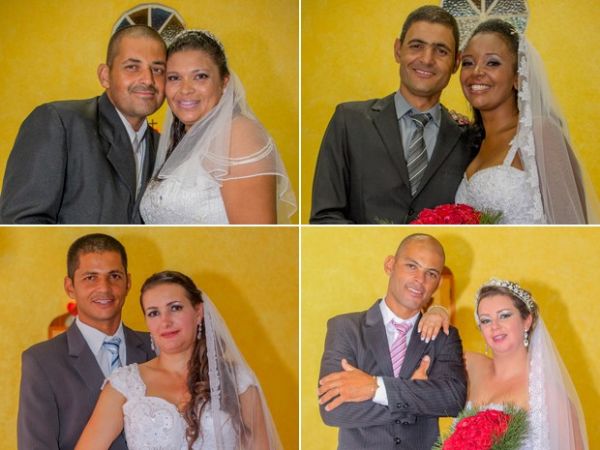 Os oito noivos se emocionaram durante o casamento