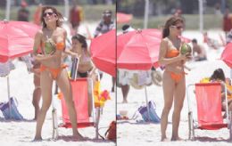 Nvea Stelmann mostra o corpo enxuto em praia carioca