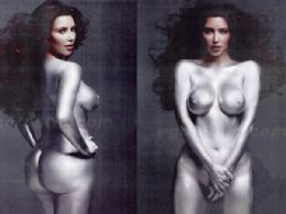 Kim Kardashian posa nua e pintada de prateado para revista
