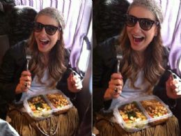Cad o glamour? Claudia Leitte posta foto comendo marmita dentro de nibus
