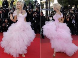Modelo eslovaca passa por tapete vermelho de Cannes descala