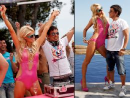 Paris Hilton ataca novamente! Agora, de mai rosa em festa em Ibiza
