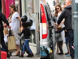 Sem Brad Pitt, Angelina Jolie leva os filhos para passear em Londres