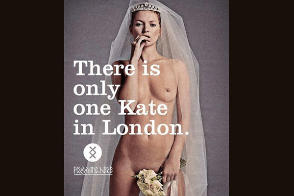 Poster com Kate Moss nua ironiza casamento de William e Middleton