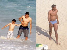 Depois da Copa, Lcio e Juan curtem praia com a famlia no Rio