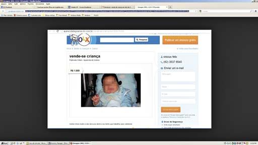 Anncio publicado em site revela o motivo para a venda do beb: