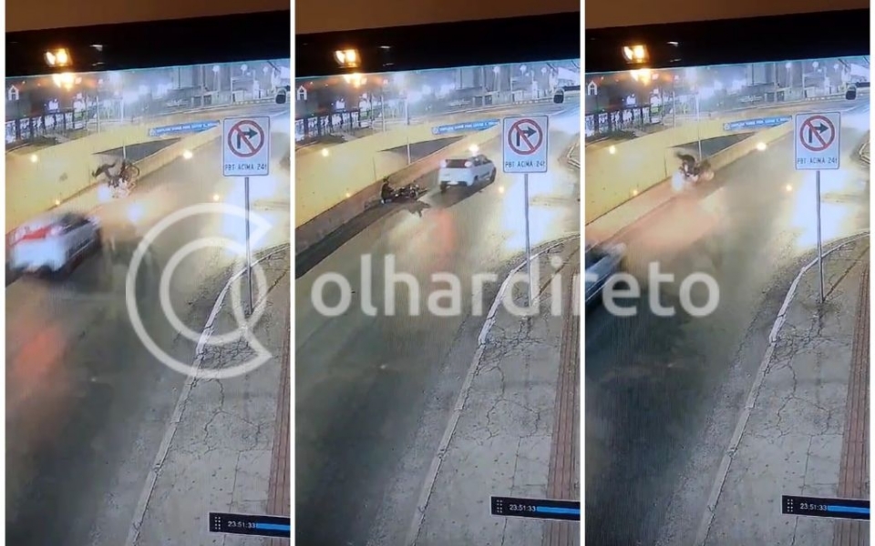 Motociclista quase despenca de trincheira do Santa Rosa e se livra de atropelamento por centmetros; vdeo