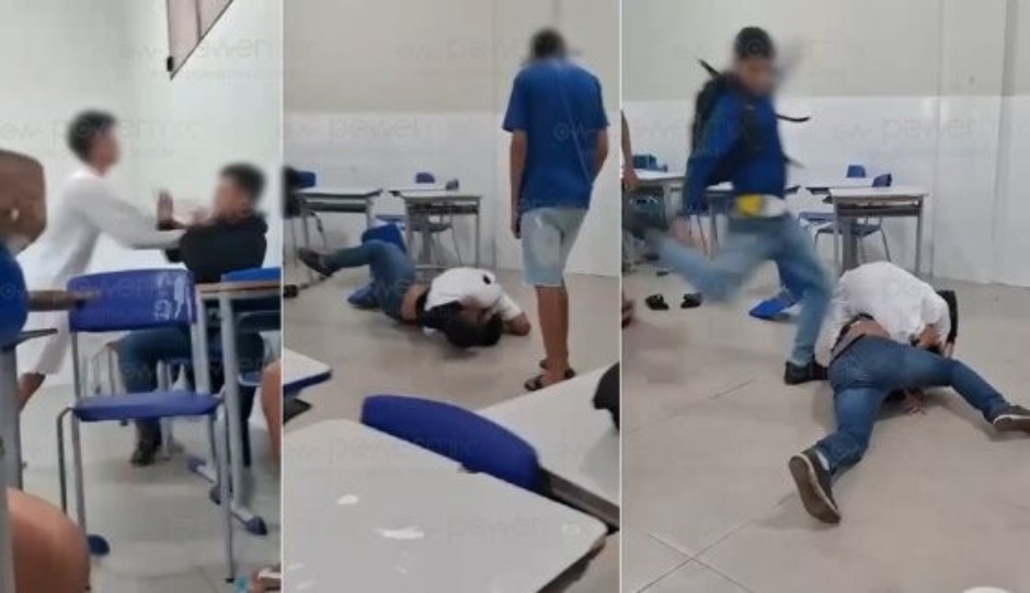 Vdeo mostra adolescente sendo agredido por trs colegas dentro de sala de aula