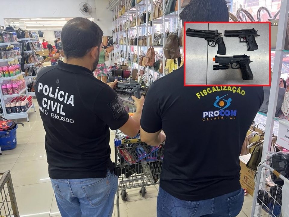 Polcia e Procon apreendem 46 simulacros de arma de fogo em loja de brinquedos