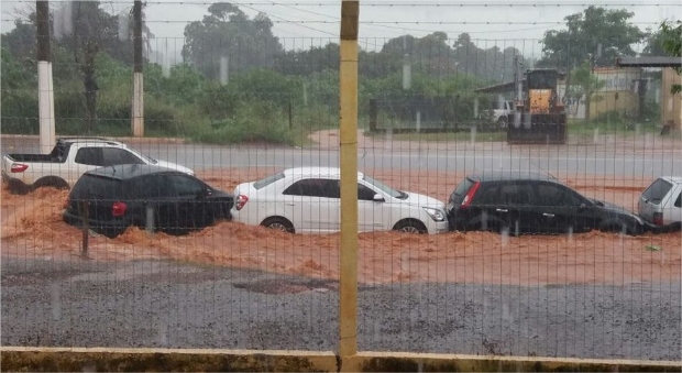 Chuva arrasta veculos, derruba rvores e invade comrcios em cidade de Mato Grosso