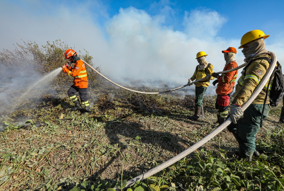 Corpo de Bombeiros combate incndios em seis fazendas de MT, em Chapada e no Pantanal