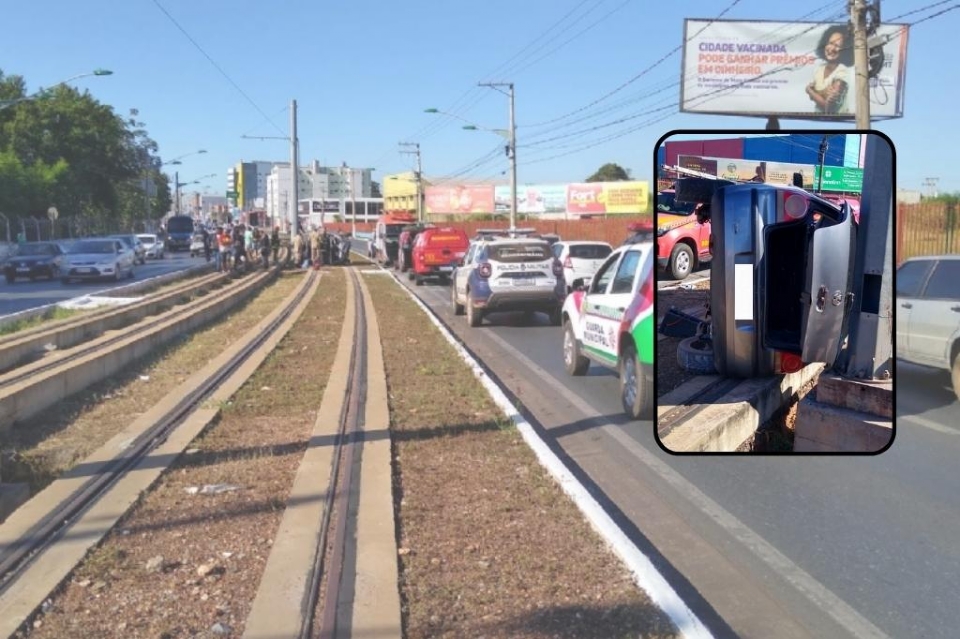 Motorista de app e passageiro morrem aps carro capotar nos trilhos do VLT
