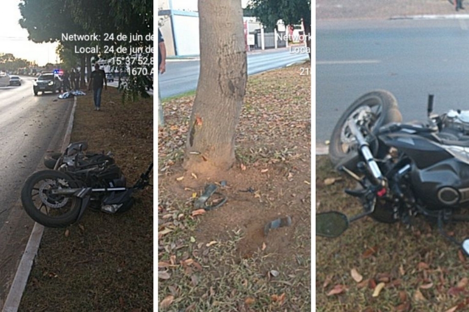 Motociclista morre aps se chocar com rvore no canteiro central da Beira Rio