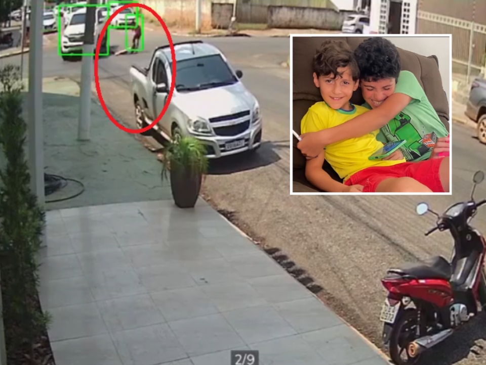 Vdeo mostra momento em que menino de 10 anos  salvo pelo irmo em atropelamento