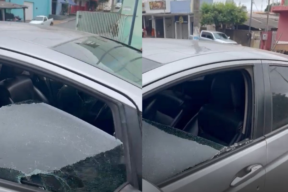Motorista  fechado, reclama e tem carro destrudo em Cuiab; vdeos