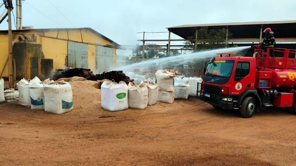 Empresa de armazenamento de lenha registra incio de incndio e bombeiros controlam fogo