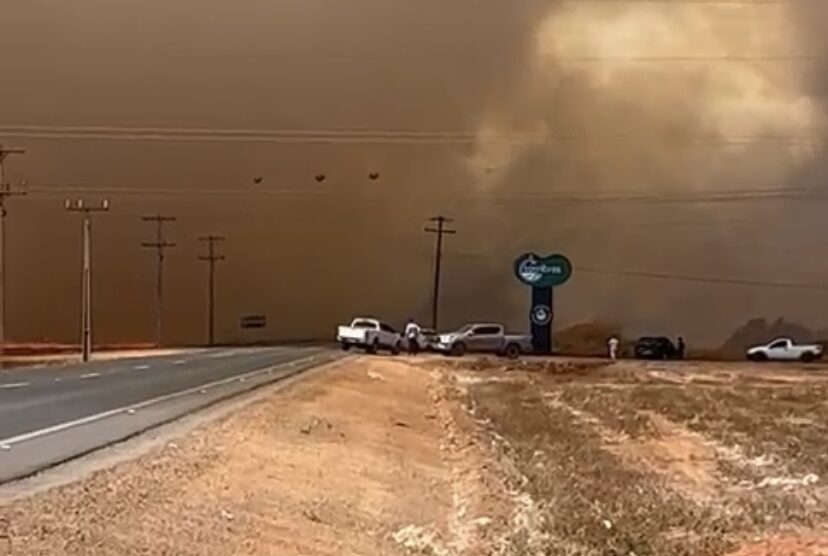 Incndio em lavoura toma conta de paisagem da BR-163; veja vdeo