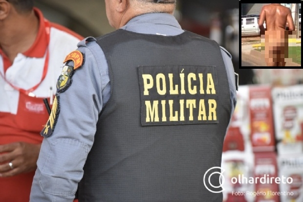 Morador em situao de rua  preso ao caminhar nu por avenida de cidade de MT