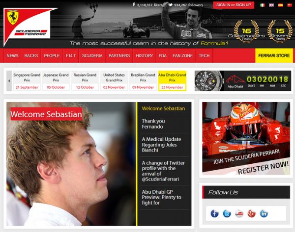 Ferrari anuncia acordo de trs temporadas com Sebastian Vettel