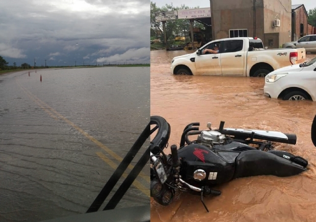 Chuva intensa cobre rodovia e bairros de cidades em Mato Grosso;  fotos 