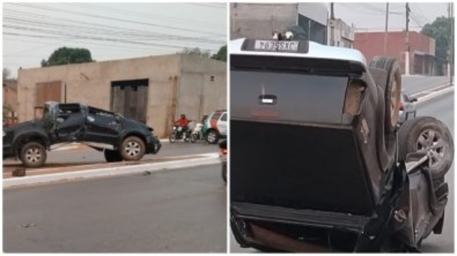 Motorista perde o controle de Hilux e capota veculo na avenida Filinto Muller