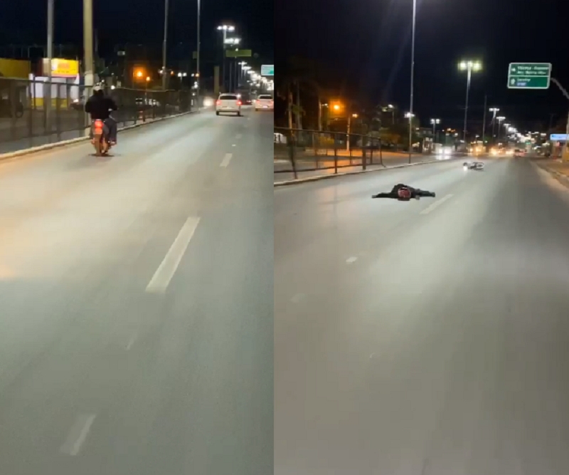 Motociclista bate sozinho em canteiro central da Fernando Corra; veja vdeo