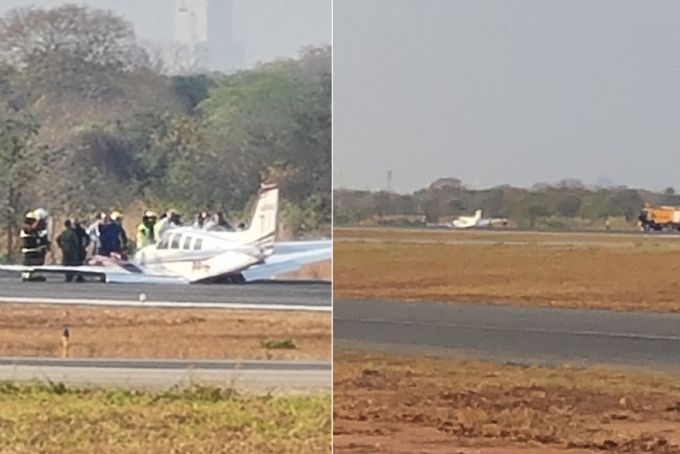 Aeronave aterrissa de barriga no aeroporto de Cuiab aps problema no trem de pouso