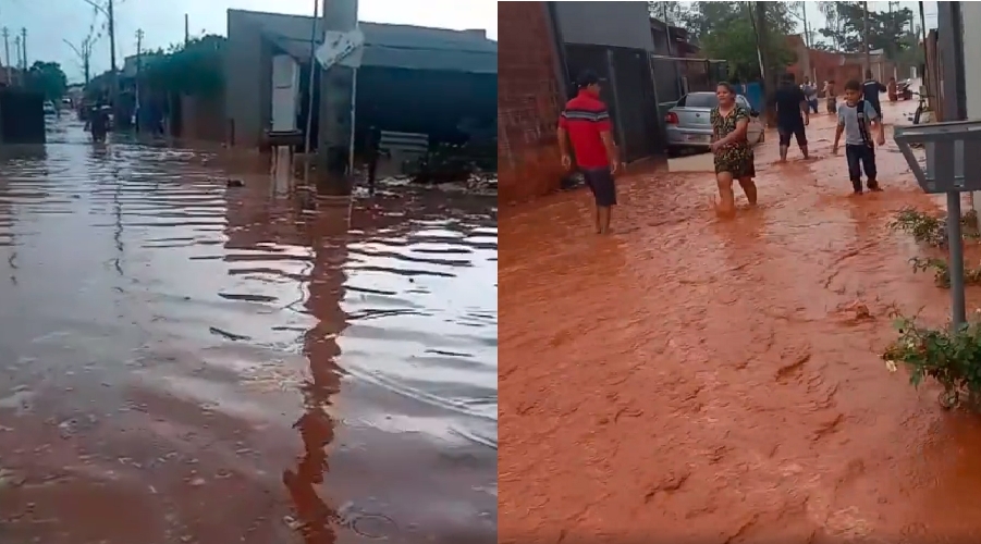 Temporal violento deixa ruas submersas e casas alagadas em cidade de Mato Grosso; veja vdeos