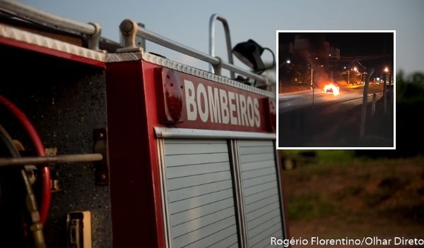 Carro pega fogo em avenida em frente ao Parque das guas; veja vdeos