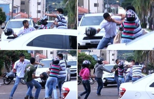 Motoristas se agridem com socos em briga de trnsito em Jata
