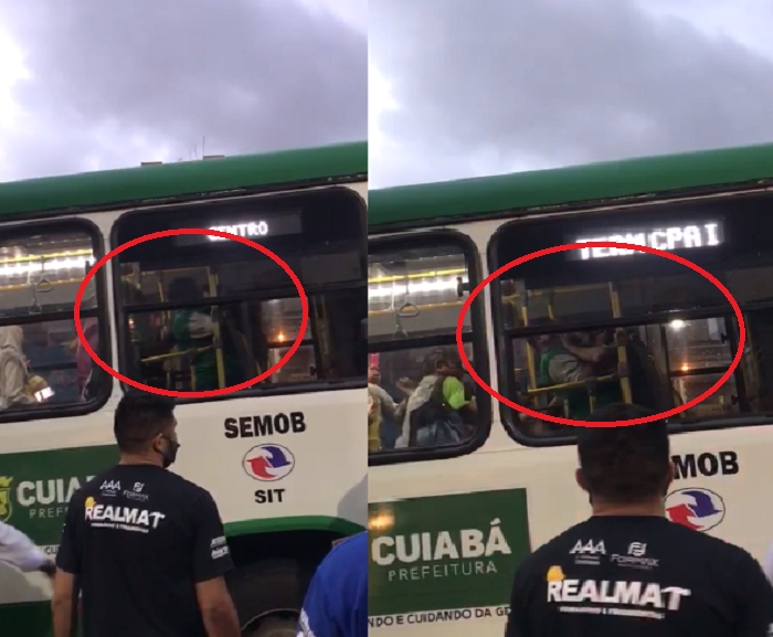 Vdeo mostra briga entre motorista de nibus e passageiro em Cuiab;  veja