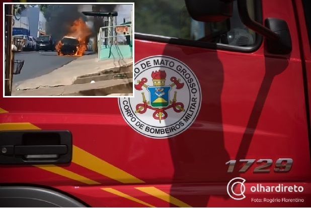 Pane eltrica causa incndio em carro no centro de Cuiab;  veja vdeo  