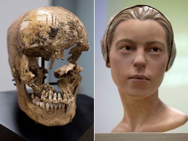 O crnio e a reconstruo facial de Jane, garota de 14 anos que teria sido vtima de canibalismo nos EUA no sculo 17