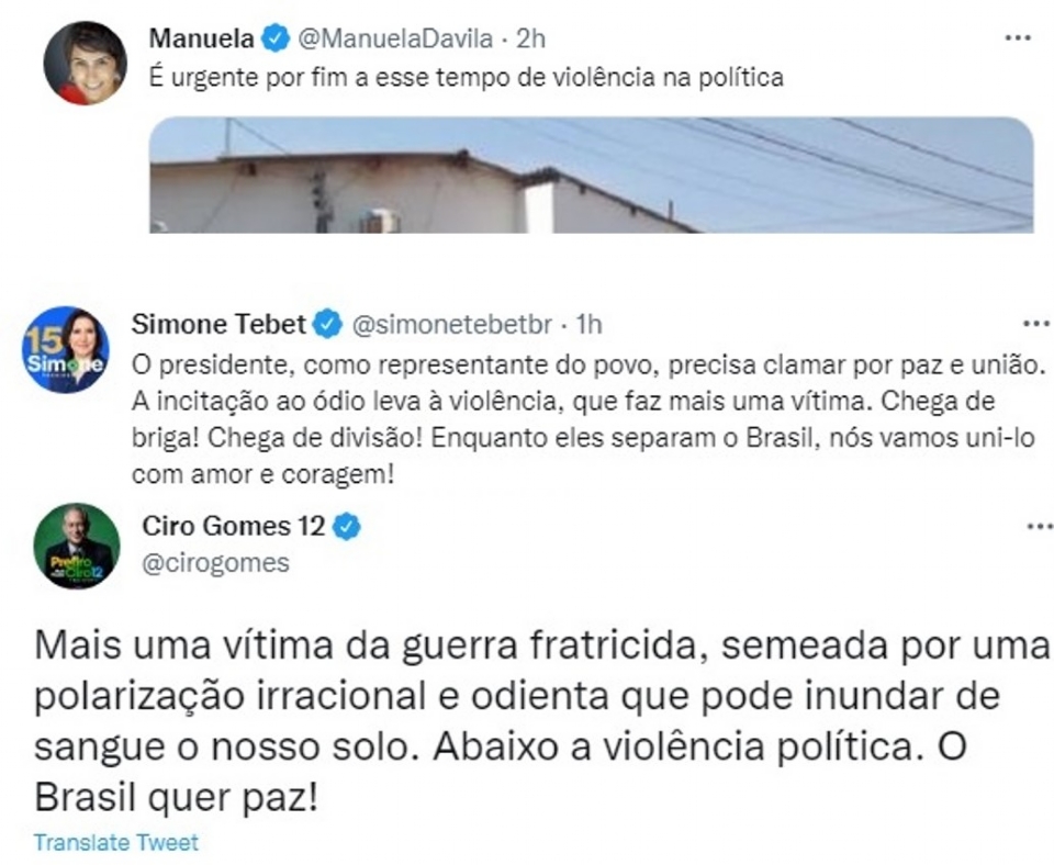 Ciro e Tebet lamentam assassinato de petista em MT; Lula e Bolsonaro no se manifestam