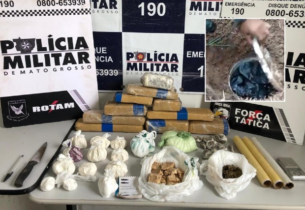 PM encontra droga enterrada na beira de crrego e prende jovem; fotos e vdeo