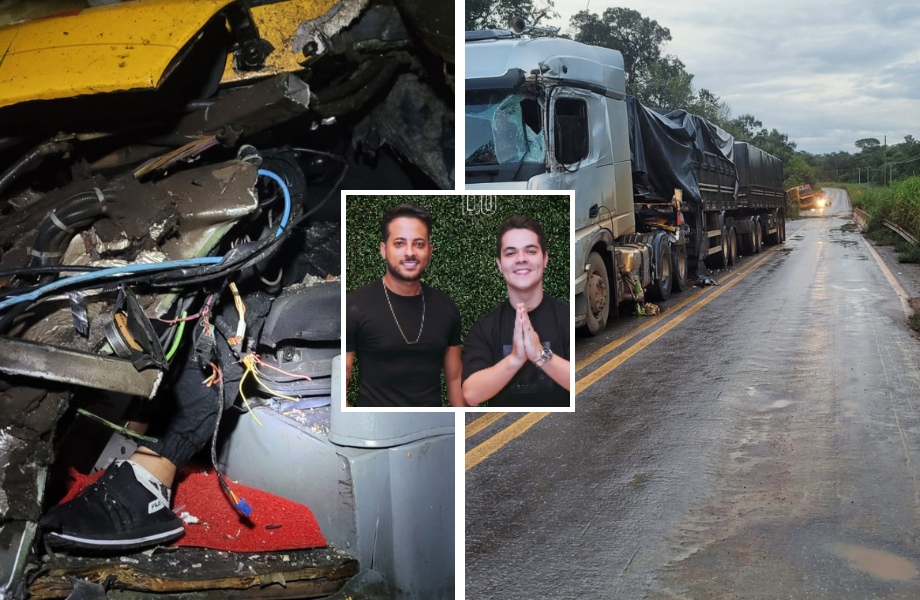 Motorista e passageiro de nibus da dupla sertaneja Leandro e Romrio ficam feridos em acidente com carreta