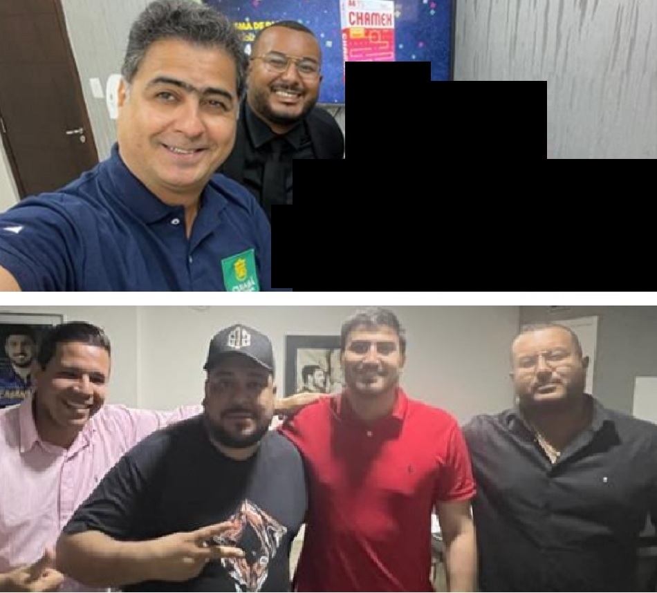 Emanuel Pinheiro, Rodrigo Leal e dois homens no identificados/ Jardel Pires, Willian Gordo (com bon do g12), deputado Emanuelzinho e Rodrigo Leal