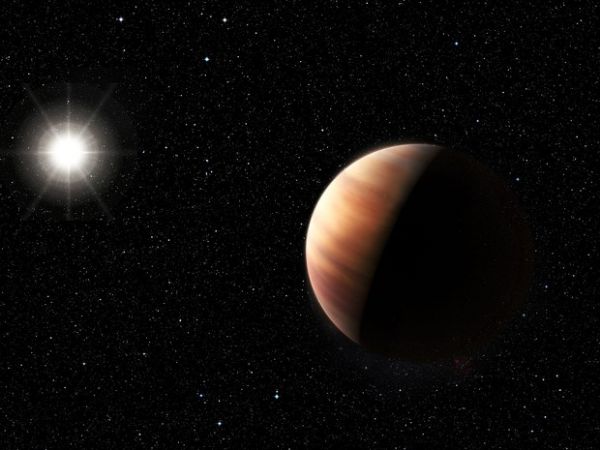 Concepo artstica do recentemente descoberto planeta gigante gasoso gmeo de Jpiter em rbita de uma estrela gmea do Sol, HIP 11915