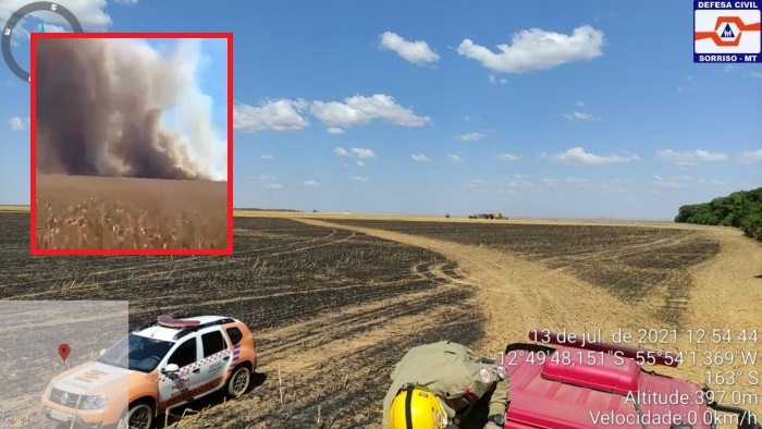 Fagulha de mquina agrcola provoca incndio e destri 90 hectares de palhada;  veja vdeos