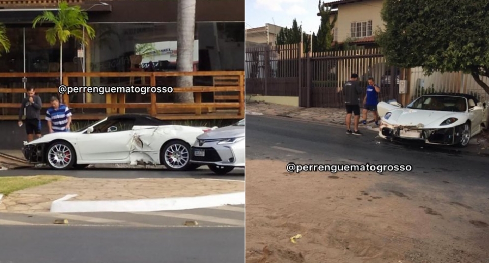 Motorista de Ferrari perde controle e bate em rvore em Cuiab;  veja vdeos
