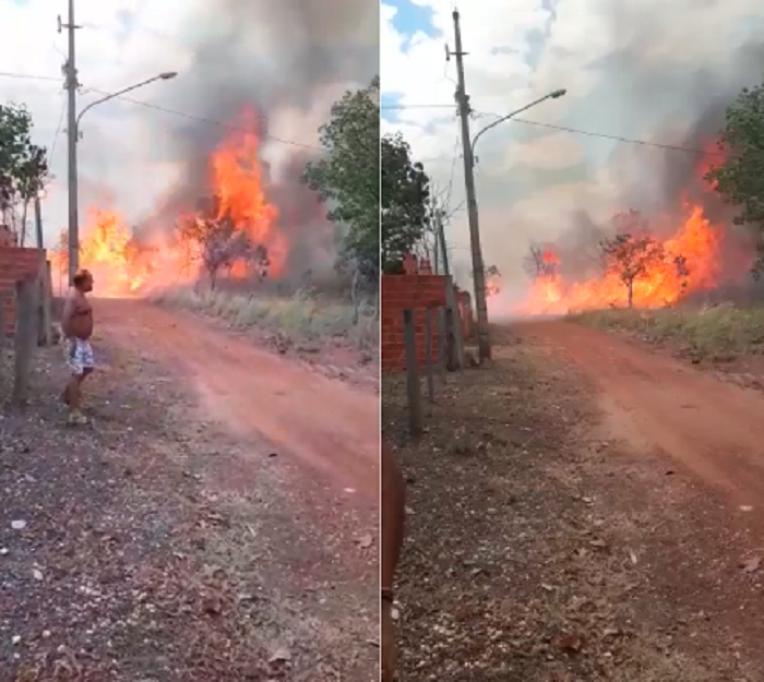 Incndio em condomnio de chcaras coloca casas em risco;  veja vdeo