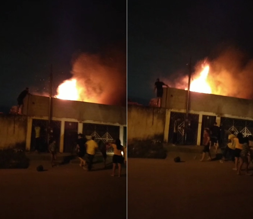 Casa pega fogo e vizinhos tentam resgatar moradora em Cuiab