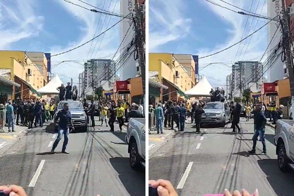 Bolsonaro chega de Amarok na Praa 8 de Abril e acompanhado de Ablio e Amlia; veja vdeo