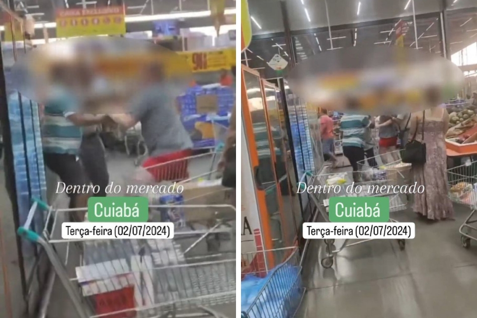 Homens trocam socos dentro de supermercado em Cuiab: veja vdeo