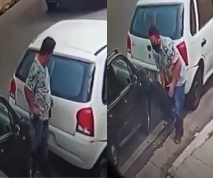 Cmera de segurana flagra homem furtando estepe de carro em Cuiab;  veja vdeo