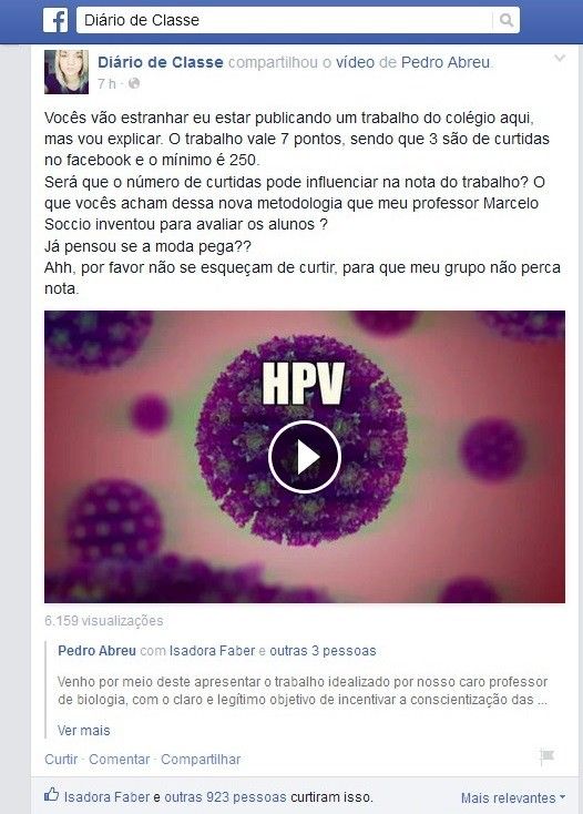 Aluno tem nota por 'curtidas', e autora do 'Dirio de Classe' critica mtodo