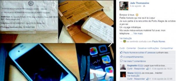 Aps 1 ano, turista francesa recupera celular roubado no RS durante a Copa