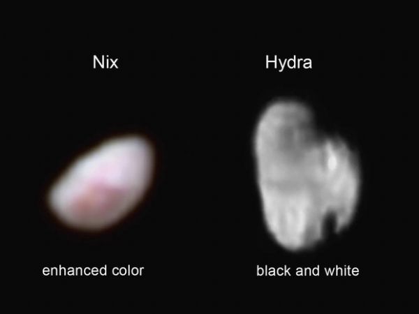 Imagens das luas Nix,  esquerda, e Hydra,  direita, feitas pela sonda New Horizons