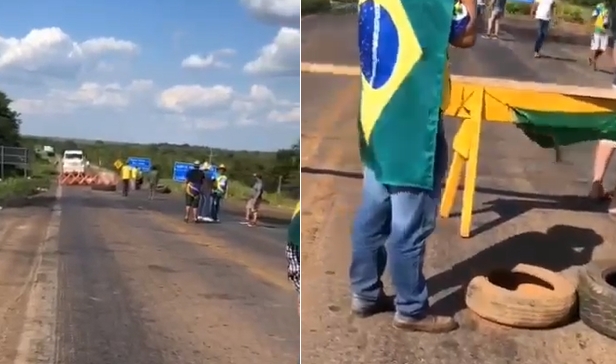 Manifestantes bloqueiam novamente trecho da BR-163 que d acesso  Lucas do Rio Verde; Rota do Oeste afirma que local j foi liberado