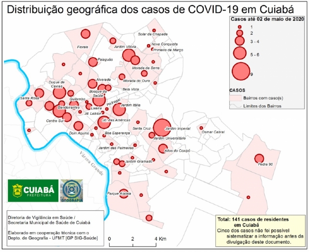 Morada da Serra, Centro e Imperial lideram casos de Covid-19 em Cuiab; veja mapa